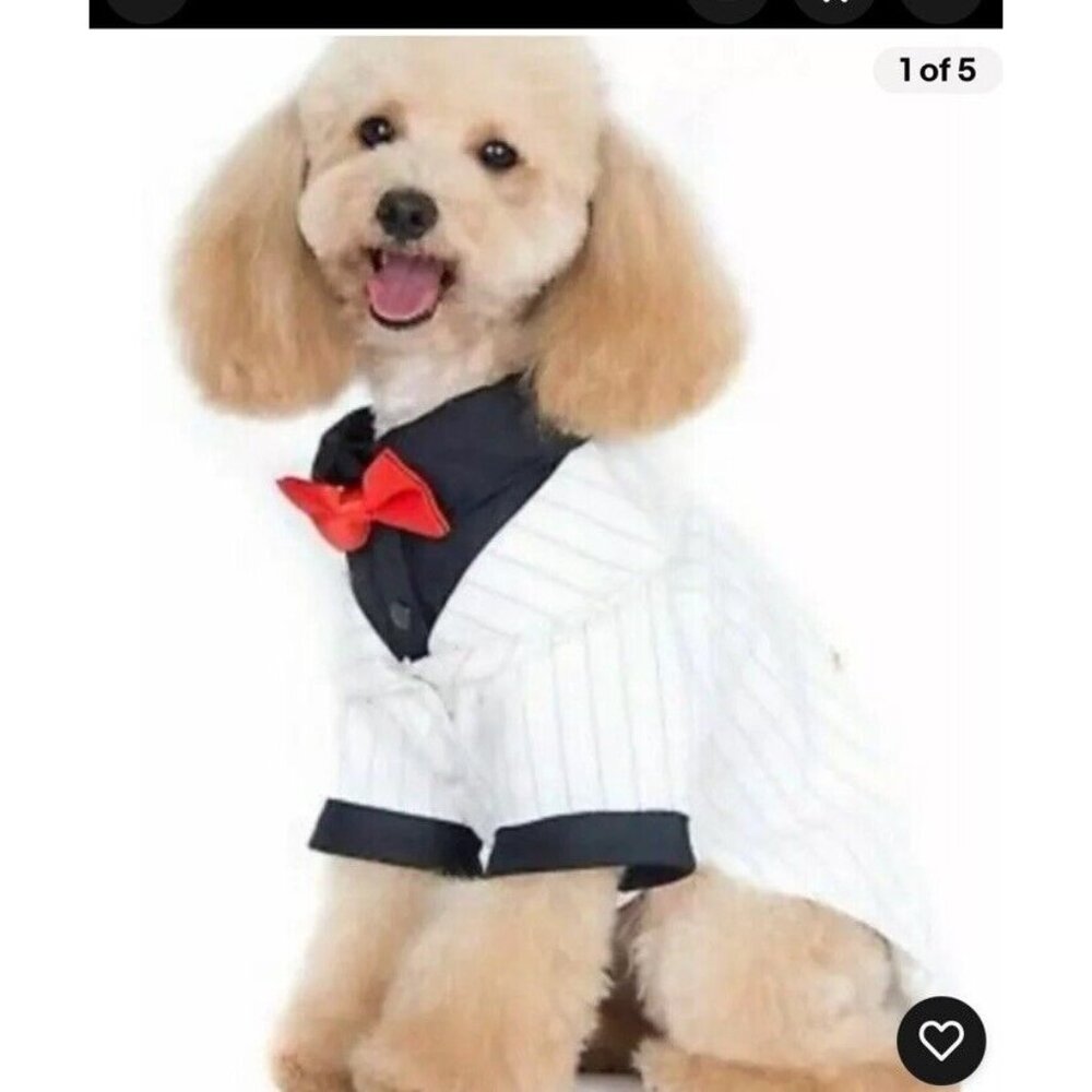 Alfie Oscar White Black Tux Tuxedo Dog Suit Costume Bowtie Neck Tie Size XL New